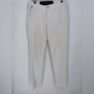Christopher Blue White Jeans Tapered Leg Mid Rise Preppy Coastal Size 8
